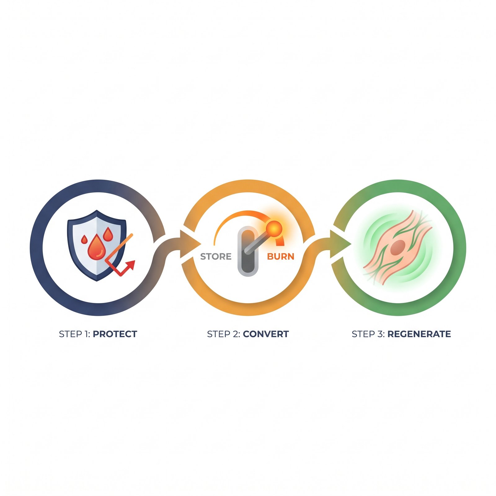 The 3-step mechanism: Protect, Convert, Regenerate
