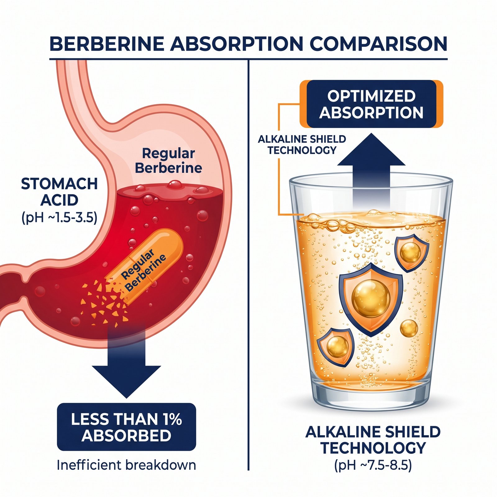 Berberine Absorption Comparison - regular vs Alkaline Shield Technology