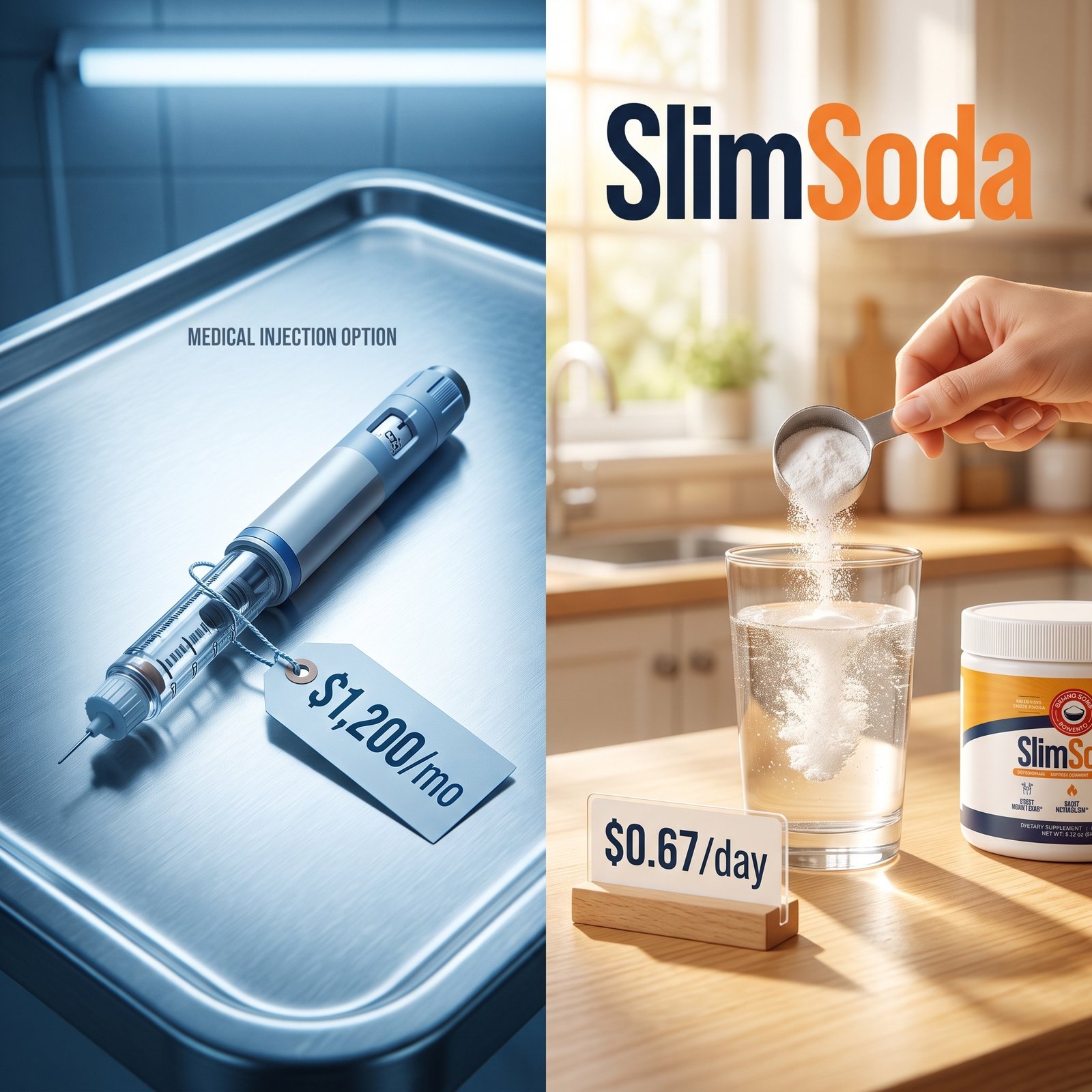 Medical injection $1,200/mo vs SlimSoda $0.67/day